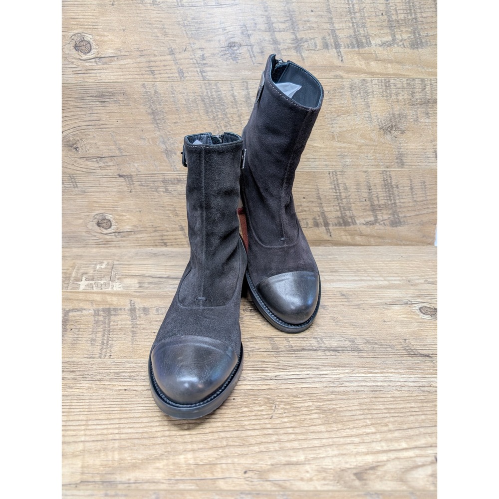 Sundance Womens 37 Black Suede Boho Leather Moto Ankle Boots Italy